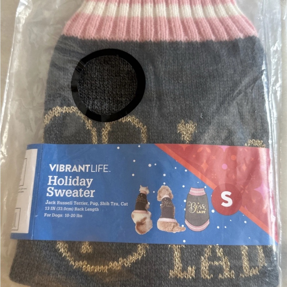 Vibrant Holiday Pet Sweater Gray Pink Trim Size S
